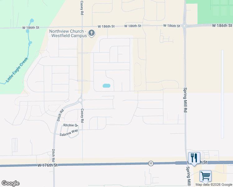 map of restaurants, bars, coffee shops, grocery stores, and more near 891 Ogala Drive in Westfield