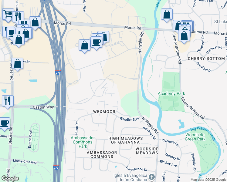 map of restaurants, bars, coffee shops, grocery stores, and more near 4762 Bayview Place in Columbus