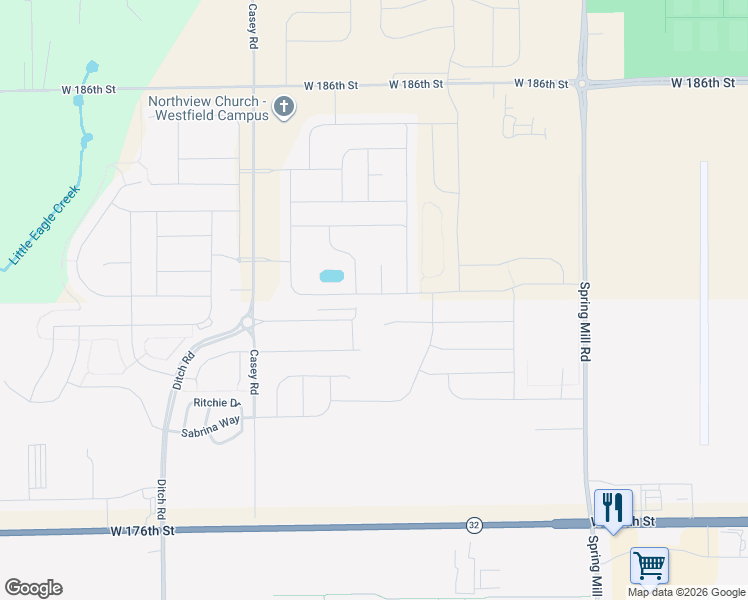 map of restaurants, bars, coffee shops, grocery stores, and more near 891 Ogala Drive in Westfield