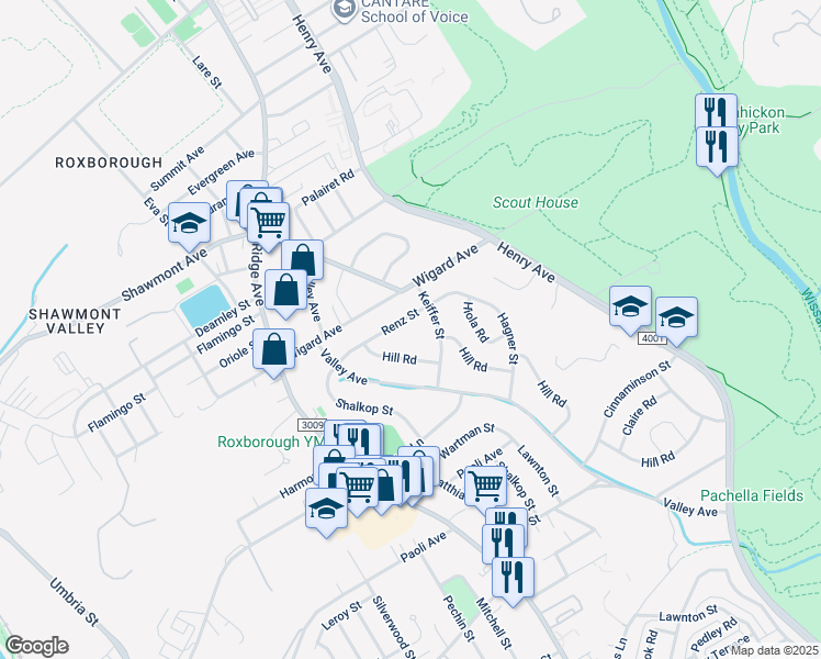 map of restaurants, bars, coffee shops, grocery stores, and more near 658 Renz Street in Philadelphia