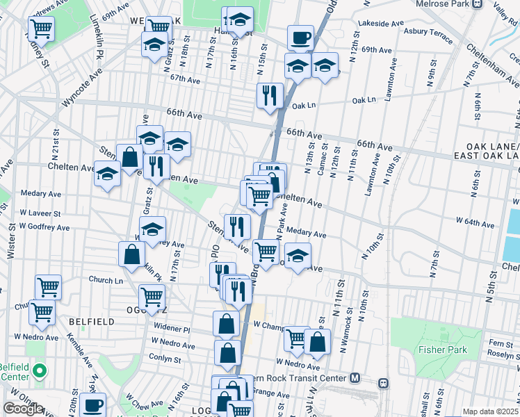 map of restaurants, bars, coffee shops, grocery stores, and more near 6328 North Broad Street in Philadelphia