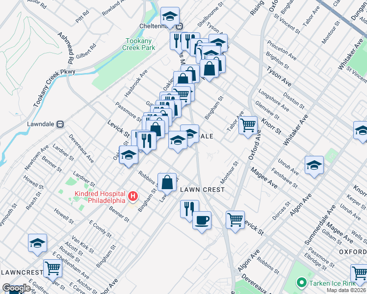 map of restaurants, bars, coffee shops, grocery stores, and more near 538 Hellerman Street in Philadelphia