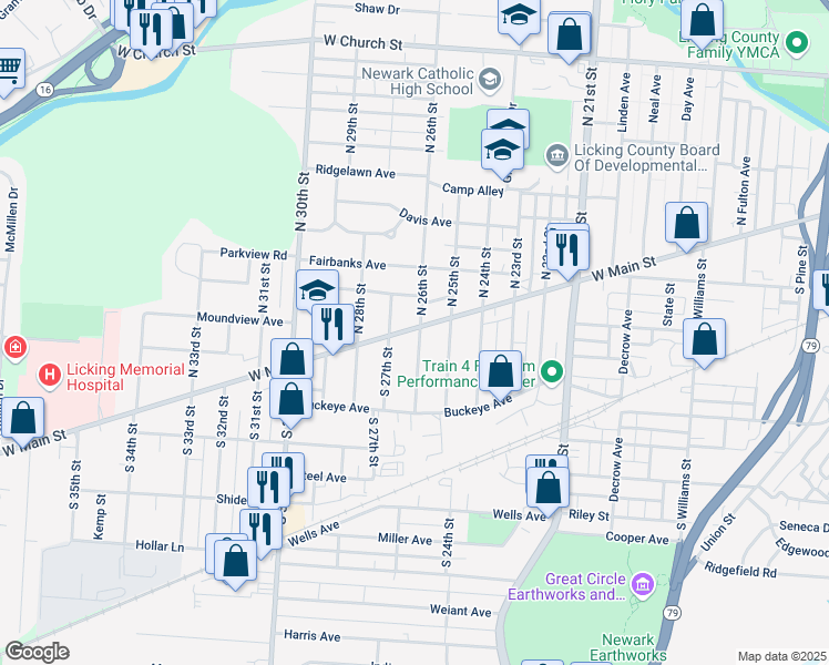 map of restaurants, bars, coffee shops, grocery stores, and more near 923 West Main Street in Newark