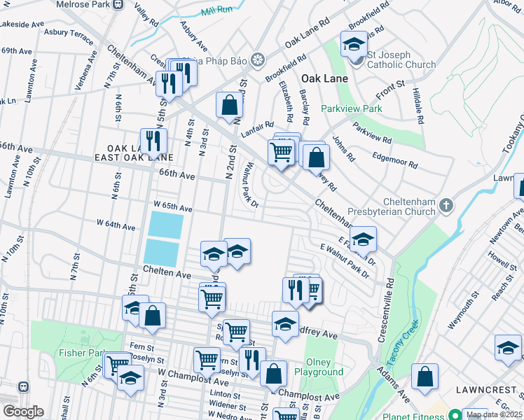 map of restaurants, bars, coffee shops, grocery stores, and more near 6518 North Mascher Street in Philadelphia