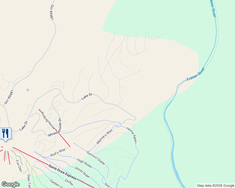 map of restaurants, bars, coffee shops, grocery stores, and more near 545 Lone Eagle Drive in Granby