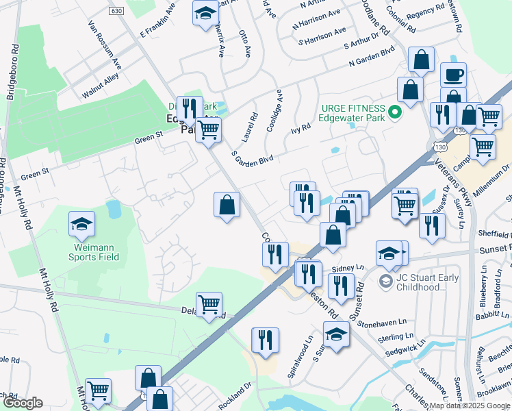 map of restaurants, bars, coffee shops, grocery stores, and more near 1306 Cooper Street in Beverly