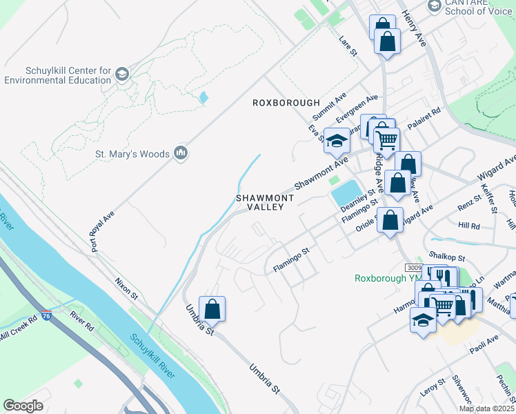 map of restaurants, bars, coffee shops, grocery stores, and more near 287 Shawmont Avenue in Philadelphia
