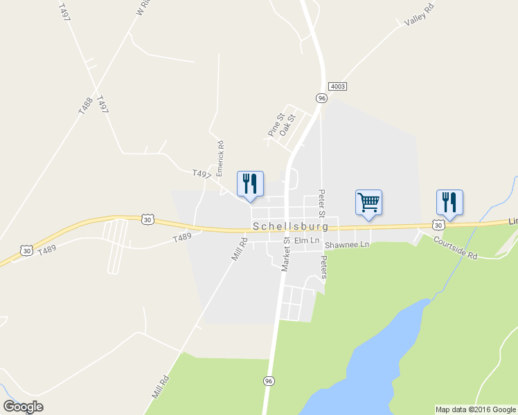 map of restaurants, bars, coffee shops, grocery stores, and more near 133 Vine Street in Schellsburg