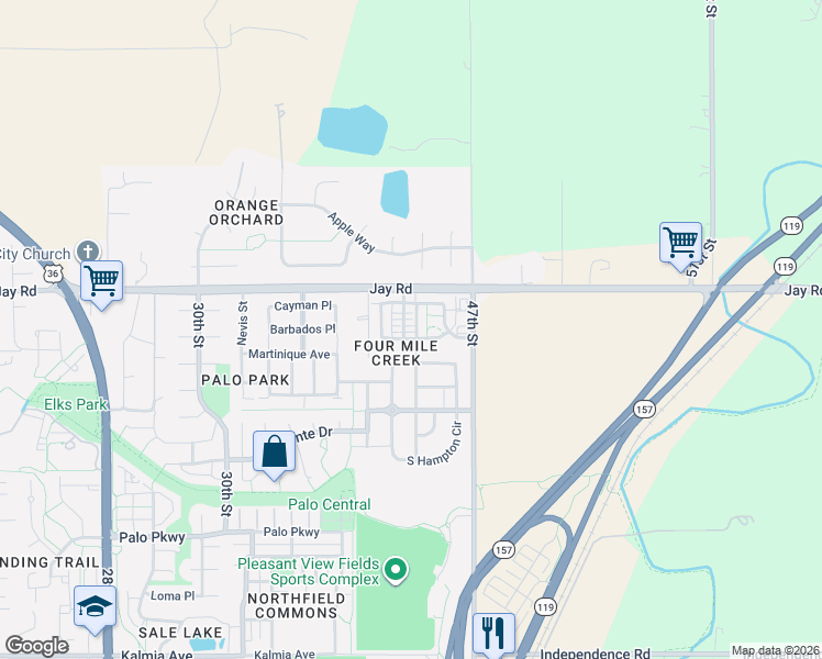 map of restaurants, bars, coffee shops, grocery stores, and more near 4117 Clifton Court in Boulder