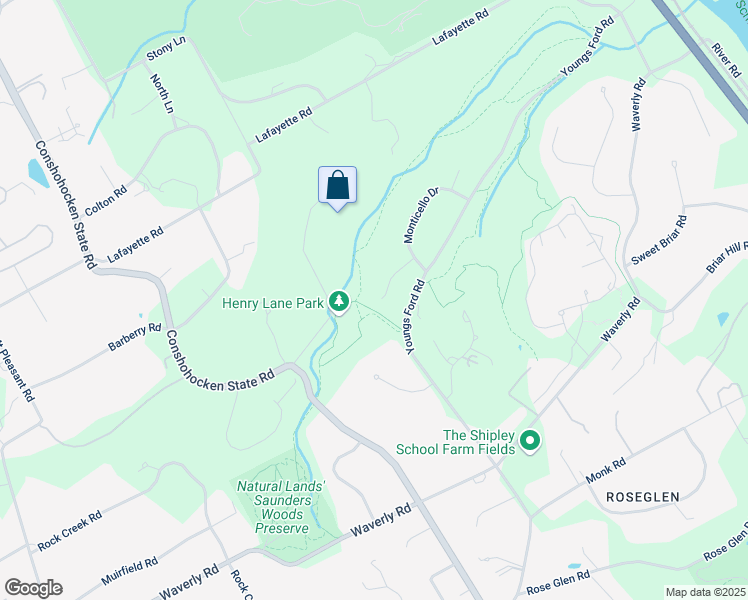 map of restaurants, bars, coffee shops, grocery stores, and more near 1412 Stony Circle in Gladwyne
