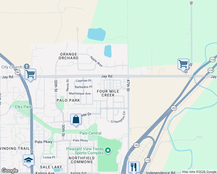 map of restaurants, bars, coffee shops, grocery stores, and more near 4142 Westcliffe Court in Boulder
