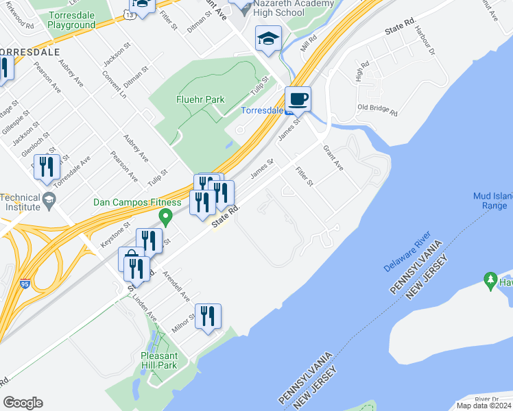 map of restaurants, bars, coffee shops, grocery stores, and more near 5002F North Convent Lane in Philadelphia