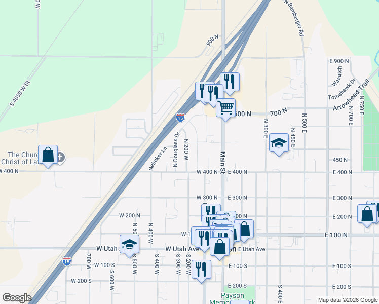 map of restaurants, bars, coffee shops, grocery stores, and more near 466 North 200 West in Payson