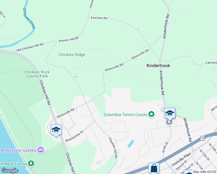 map of restaurants, bars, coffee shops, grocery stores, and more near 4580 Klinesville Road in Columbia