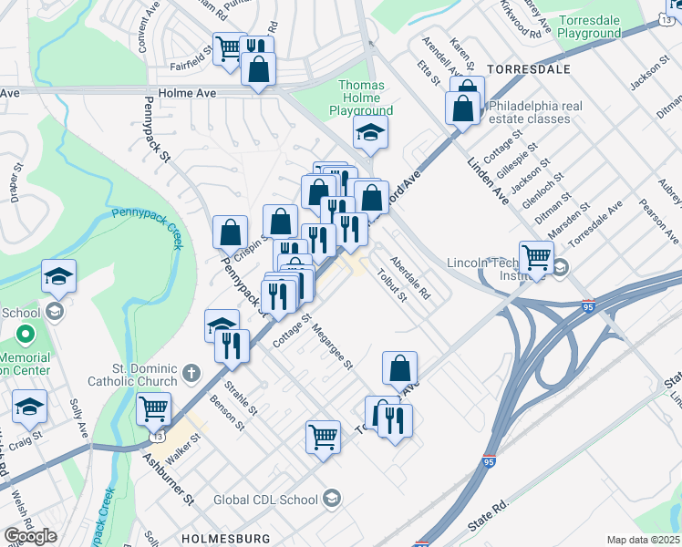 map of restaurants, bars, coffee shops, grocery stores, and more near 8813 Frankford Avenue in Philadelphia