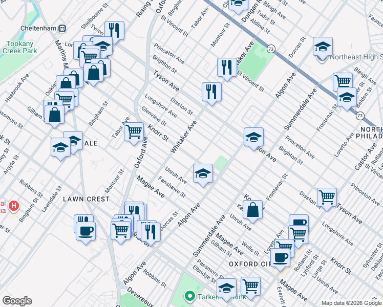 map of restaurants, bars, coffee shops, grocery stores, and more near 909 Knorr Street in Philadelphia