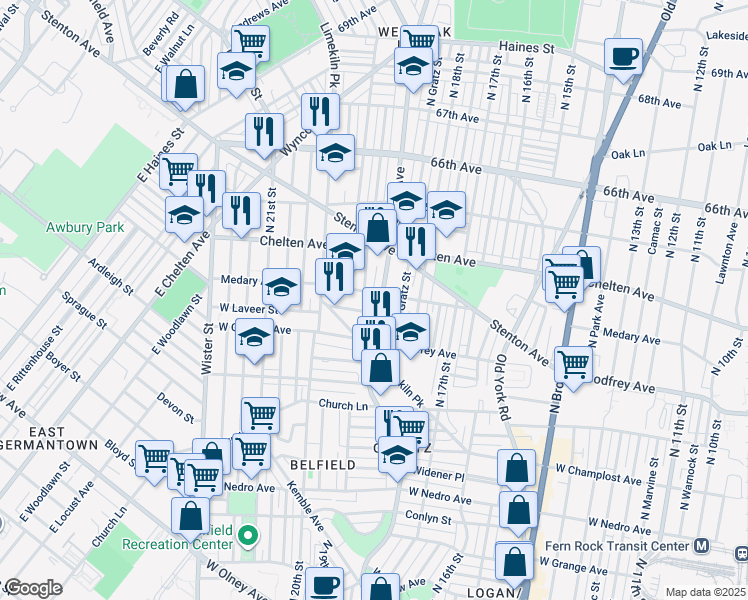map of restaurants, bars, coffee shops, grocery stores, and more near 1904 Medary Avenue in Philadelphia