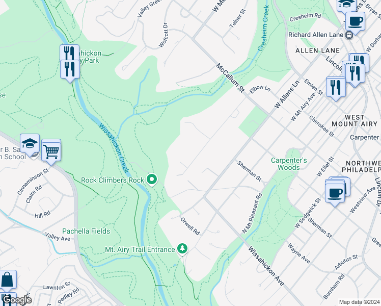 map of restaurants, bars, coffee shops, grocery stores, and more near 709 Saint Georges Road in Philadelphia