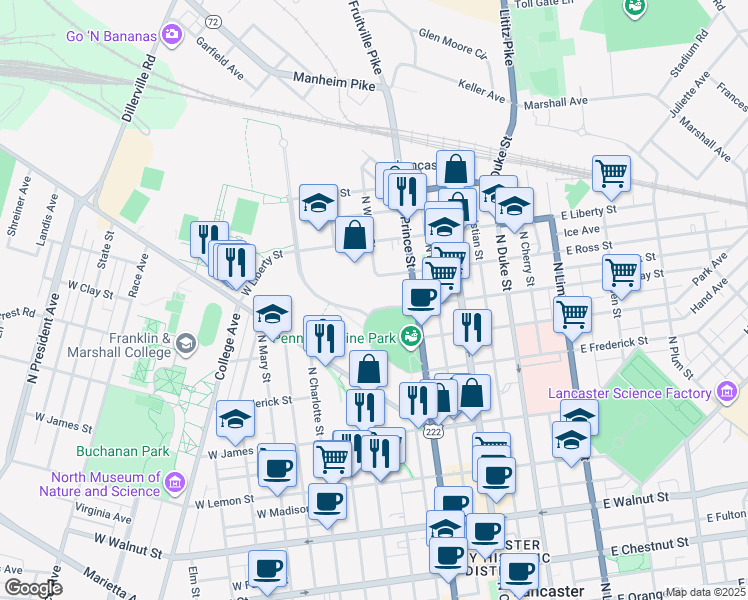 map of restaurants, bars, coffee shops, grocery stores, and more near 812 Pennsylvania 272 in Lancaster