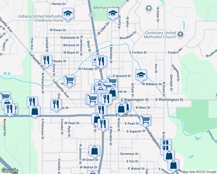 map of restaurants, bars, coffee shops, grocery stores, and more near 317 North Lebanon Street in Lebanon