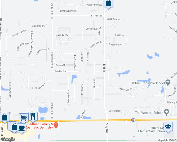 map of restaurants, bars, coffee shops, grocery stores, and more near 4517 Bradenton Court in Noblesville
