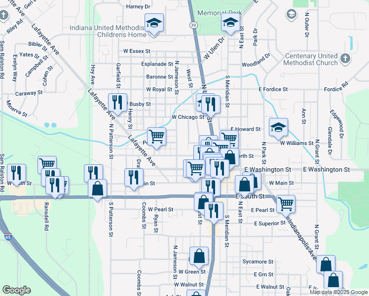 map of restaurants, bars, coffee shops, grocery stores, and more near 318 North Clark Street in Lebanon