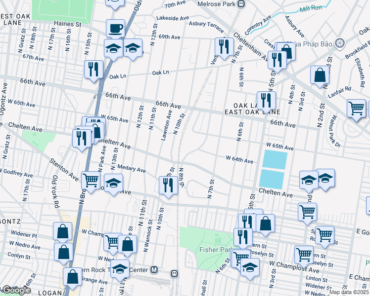 map of restaurants, bars, coffee shops, grocery stores, and more near 6344 North 8th Street in Philadelphia