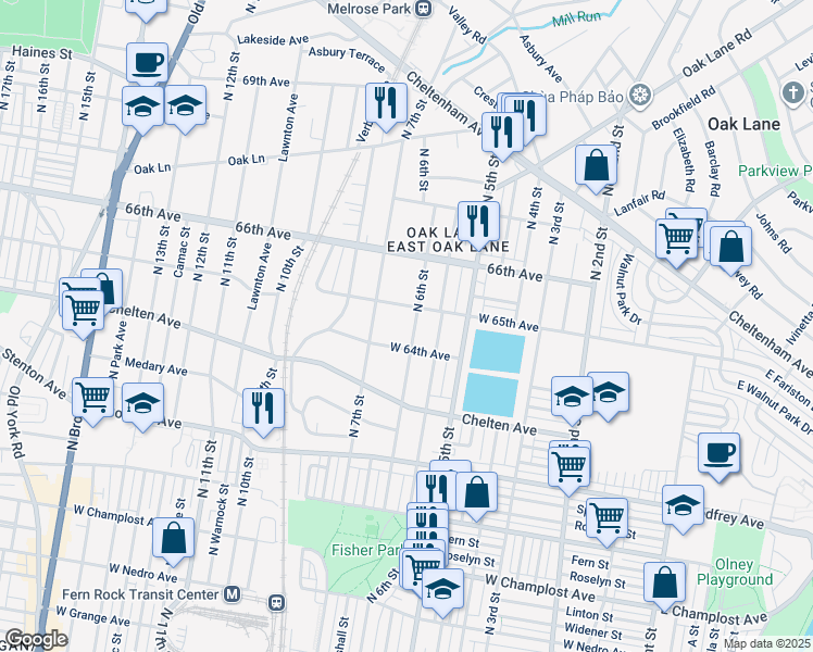 map of restaurants, bars, coffee shops, grocery stores, and more near 6406 North 6th Street in Philadelphia