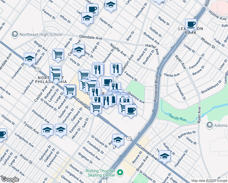 map of restaurants, bars, coffee shops, grocery stores, and more near 2308 Vista Street in Philadelphia