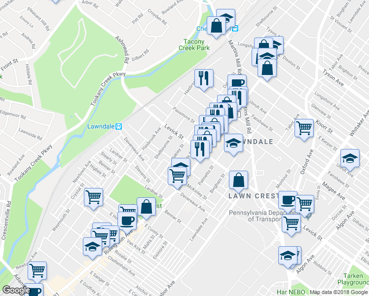 map of restaurants, bars, coffee shops, grocery stores, and more near 6329 Oakley Street in Philadelphia