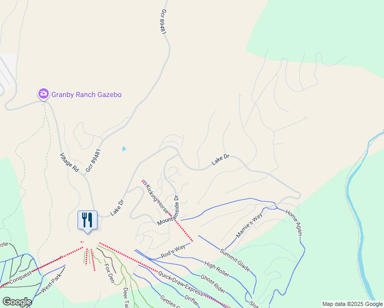 map of restaurants, bars, coffee shops, grocery stores, and more near 403 Lower Ranch View Drive in Granby