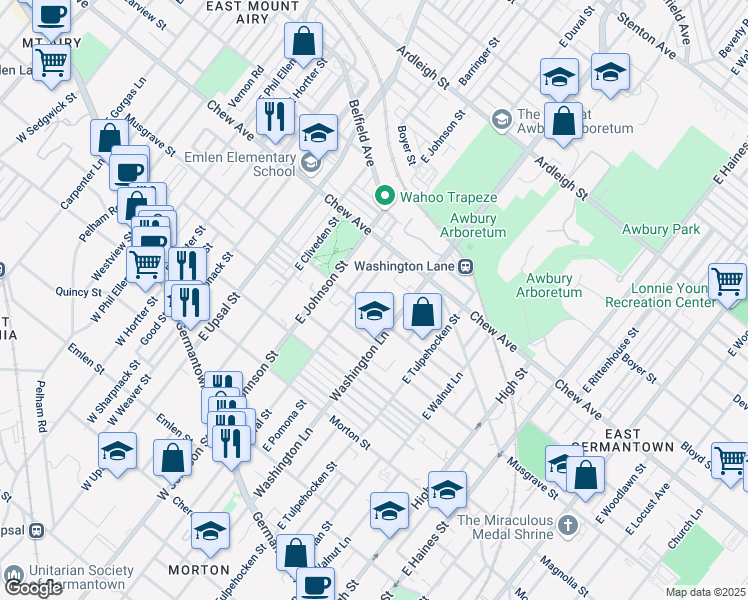 map of restaurants, bars, coffee shops, grocery stores, and more near 6327 Musgrave Street in Philadelphia