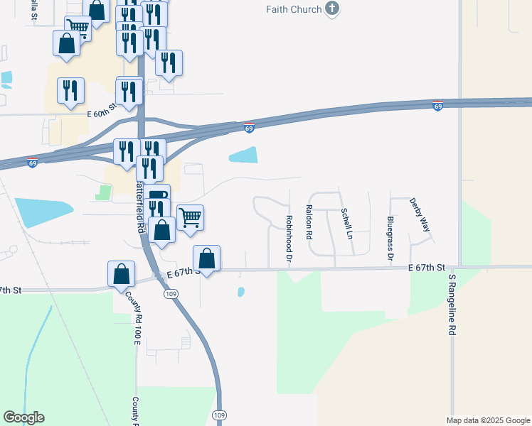 map of restaurants, bars, coffee shops, grocery stores, and more near 2632 Friar Tuck Road in Anderson
