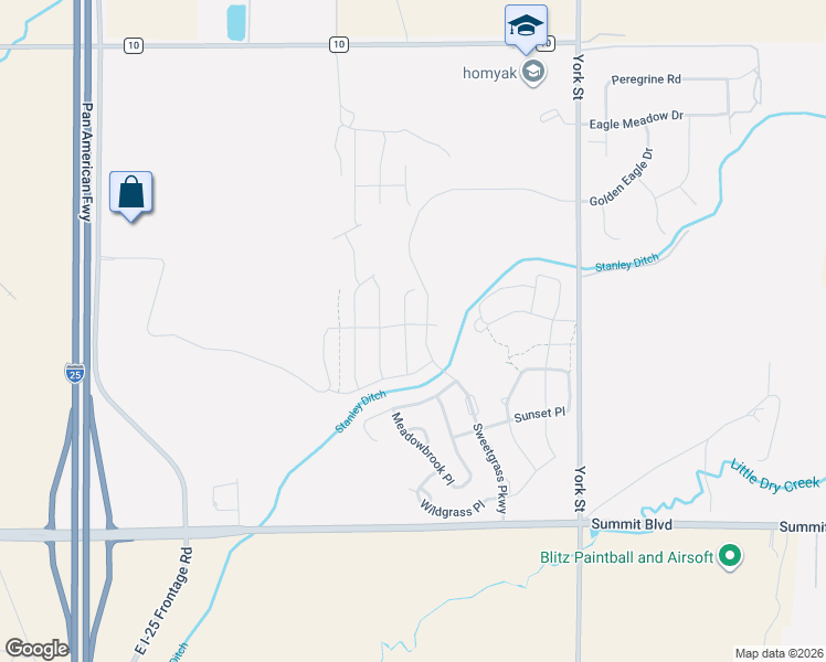 map of restaurants, bars, coffee shops, grocery stores, and more near 3382 Indian Grass Street in Dacono