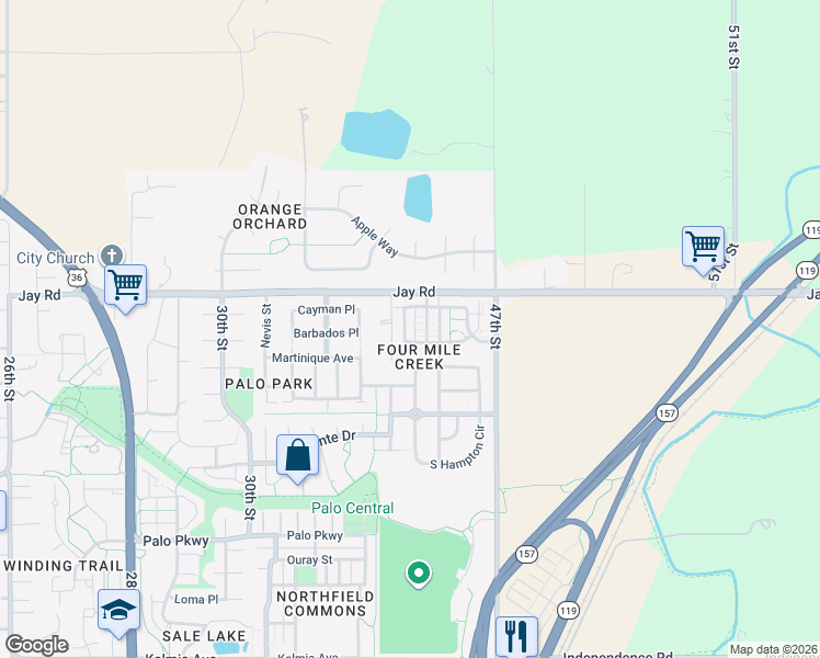 map of restaurants, bars, coffee shops, grocery stores, and more near 4142 Westcliffe Court in Boulder