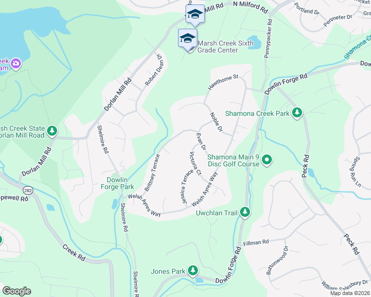 map of restaurants, bars, coffee shops, grocery stores, and more near 904 Victoria Court in Downingtown