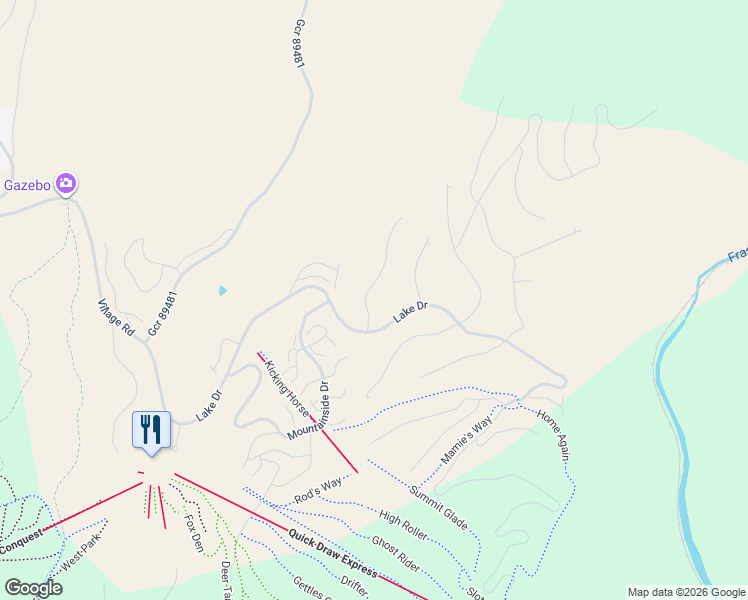 map of restaurants, bars, coffee shops, grocery stores, and more near 432 Lower Ranch View Drive in Granby