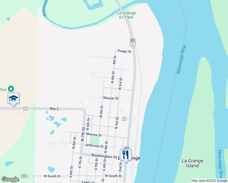 map of restaurants, bars, coffee shops, grocery stores, and more near 600 North 4th Street in La Grange