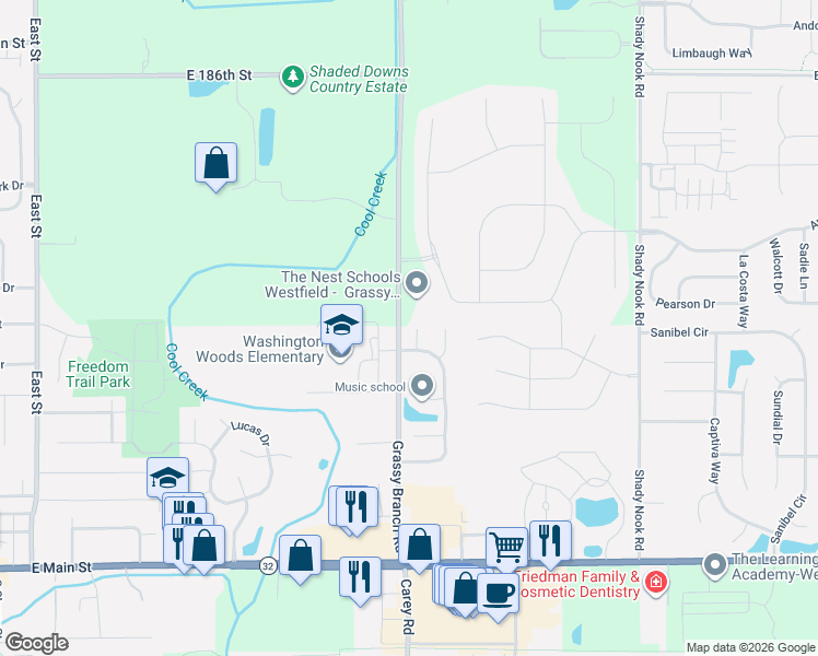 map of restaurants, bars, coffee shops, grocery stores, and more near 3422 Crocus Court in Westfield