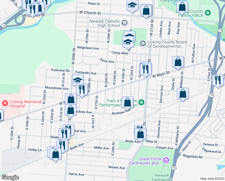 map of restaurants, bars, coffee shops, grocery stores, and more near 891 West Main Street in Newark