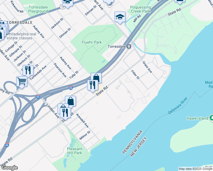 map of restaurants, bars, coffee shops, grocery stores, and more near 9528 State Road in Philadelphia