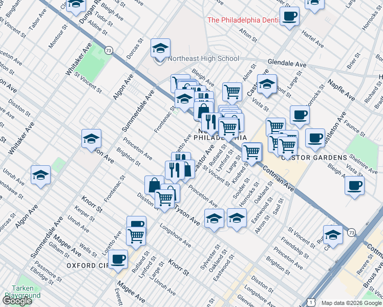 map of restaurants, bars, coffee shops, grocery stores, and more near 1413 Saint Vincent Street in Philadelphia