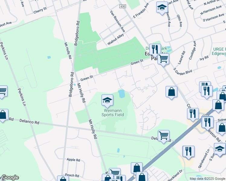 map of restaurants, bars, coffee shops, grocery stores, and more near 275 Green Street in Edgewater Park