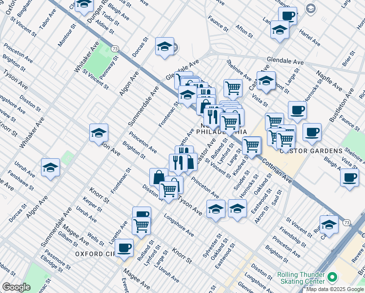 map of restaurants, bars, coffee shops, grocery stores, and more near 1400 Saint Vincent Street in Philadelphia