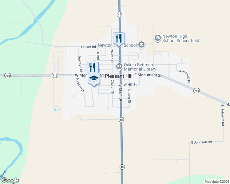 map of restaurants, bars, coffee shops, grocery stores, and more near 109 Church Street in Pleasant Hill