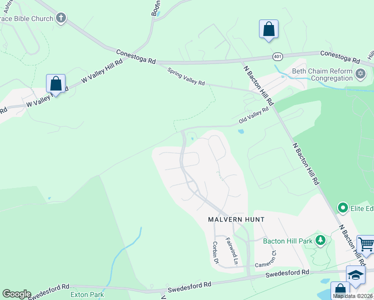map of restaurants, bars, coffee shops, grocery stores, and more near 13 Landon Way in Exton