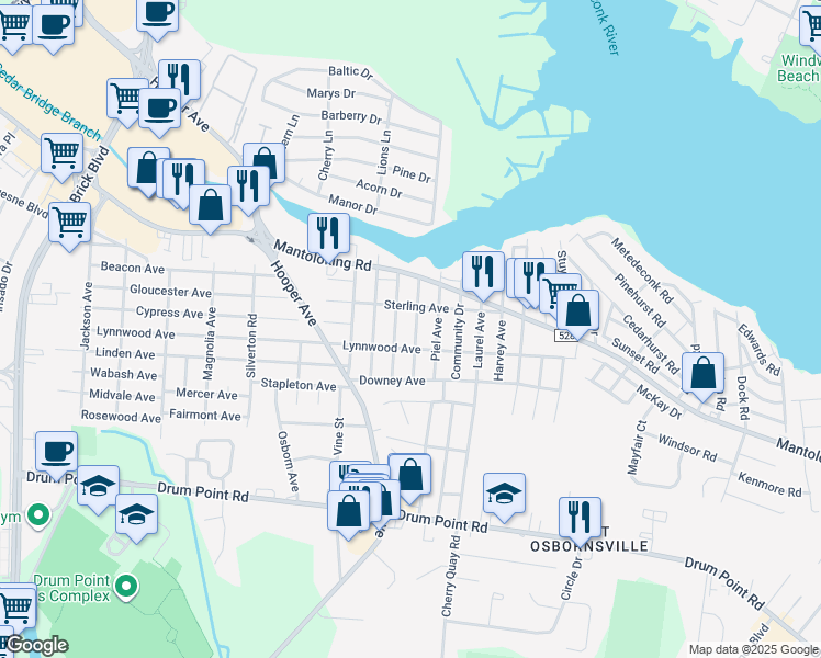 map of restaurants, bars, coffee shops, grocery stores, and more near 492 Fairfield Avenue in Brick Township
