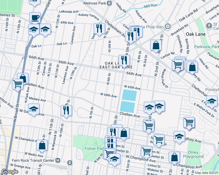 map of restaurants, bars, coffee shops, grocery stores, and more near 6409 North 6th Street in Philadelphia