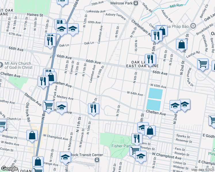 map of restaurants, bars, coffee shops, grocery stores, and more near 6356 North 8th Street in Philadelphia