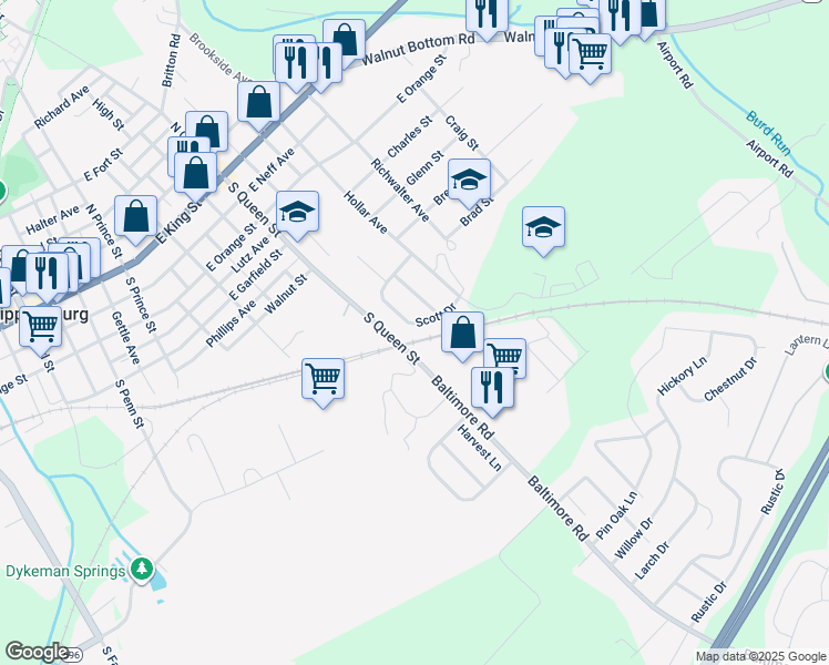 map of restaurants, bars, coffee shops, grocery stores, and more near 411 Scott Drive in Shippensburg